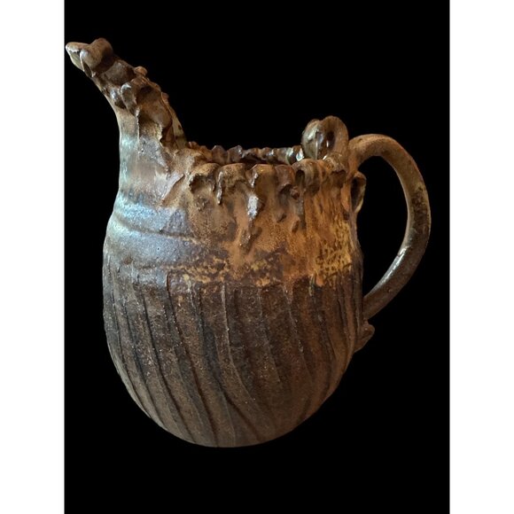 Handcrafted Ceramic Pitcher Textured Design & Rustic Finish One of a kind - Picture 4 of 12